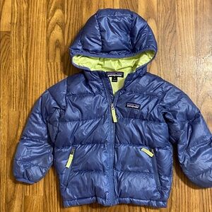 Patagonia Navy Puffer Jacket with Lime Accents